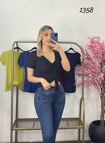Blusa Casual, Top Para Dama De Jareta, Se Ajusta El Largo