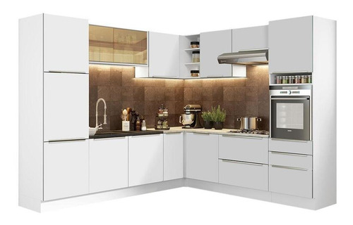 Cozinha Completa De Canto Madesa Lux Com Armário Balcão Bbv Cor Branco/Branco Veludo