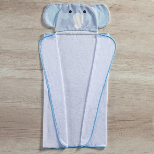 Toalha Com Capuz De Banho 3d Bichinhos Para Bebe Cor Elefante Azul