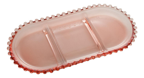 Petisqueira Cristal Com 3 Divisões Oval Pearl Rose 30x15x2cm Cor Rosa