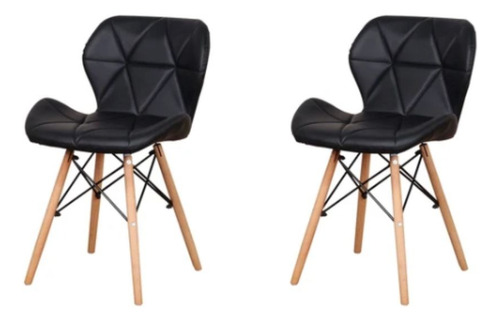 Set 2 Sillas De Comedor Eames Moderna Minimalista Cocina Estructura de la silla Marrón claro Asiento Negro Diseño de la tela Acolchonado