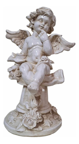 Figura Angel Querubin Estatua Base De Rosas 43 Cm Yeso 