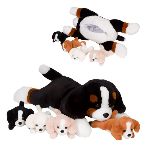 Peluche De Mamá Perro Con 4 Cachorros Abrazables