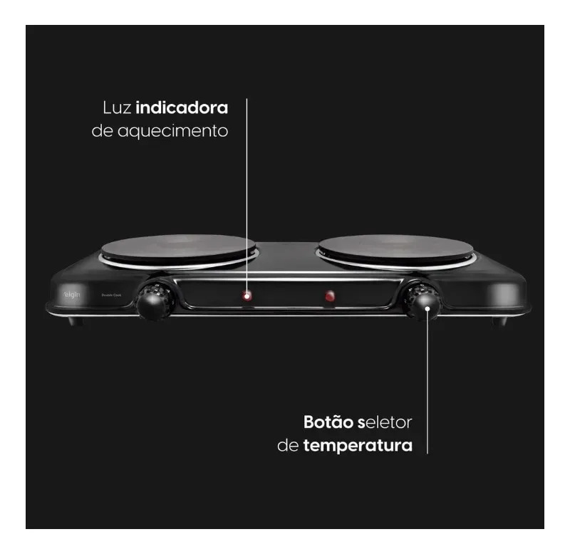 Fogão Cooktop Elétrico Elgin 2 Bocas Preto
