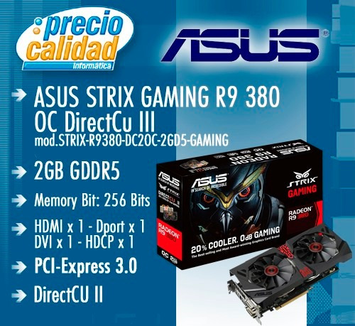 Placa Video Asus Strix Gaming Radeon R9 380 2gb Dc 2 Oc Hdmi