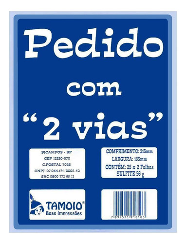 Bloco Pedido 1/18 Tamoio 2 Vias Médio 50 Folhas 1009 Com 20