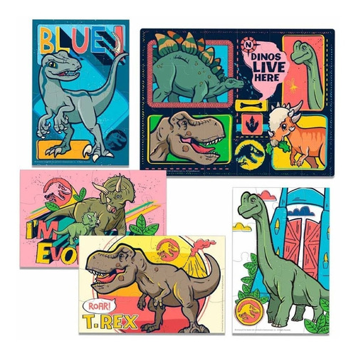 Rompecabezas Caja De Madera 5 En 1 Jurassic World 80 Piezas