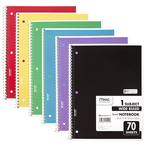 Mead Spiral Notebook, 6 Paquete, 1 Sujeto, Papel 2eimz