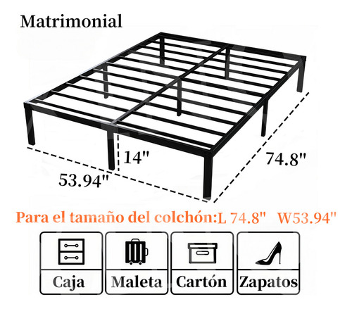 Base De Metal Cama Soporte Recamara Matrimonial Plataforma