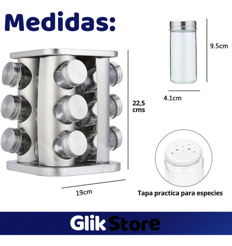 Especiero Giratorio 12 Organizador Cocina Condimentero Acero Plateado