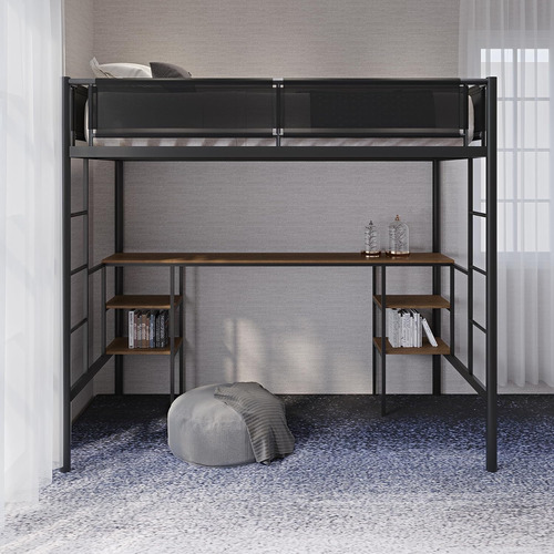 Yopto Metal Twin-size Loft Bed With Table & Shelves,sturdy M