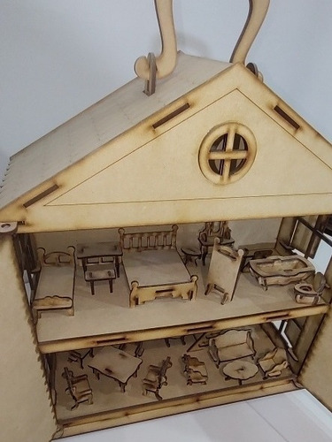 Casita Muñecas Valijita Portatil_20 Muebles_ Placita_juegos