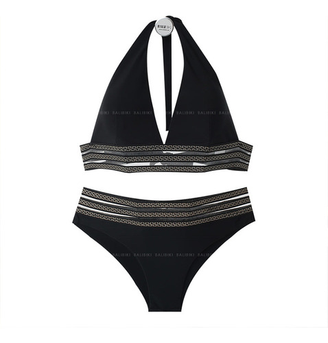 Traje De Baño A Cuadros Con Triángulo Negro Bikini Yy