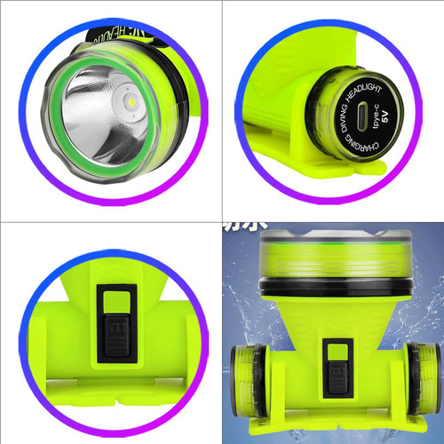 Linterna Frontal De Buceo Recargable, Ipx8, A Prueba De Agua