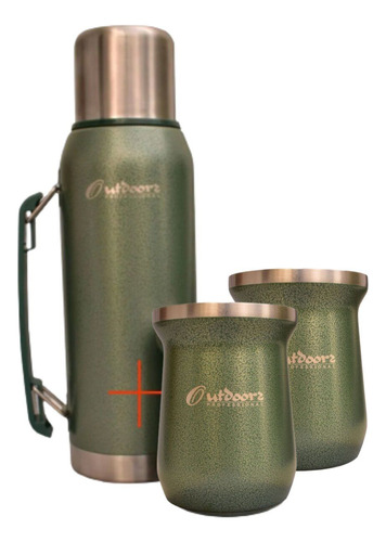 Termo 1,4l Outdoorz Pico Cebador 24hs Frio Calor Kit + 2mate