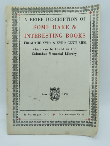 A Brief Description Of Some Rare And Interesting Books 1958