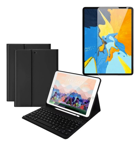 Estuche Teclado Para iPad Air 4 Con Espacio Lápiz + Vidrio