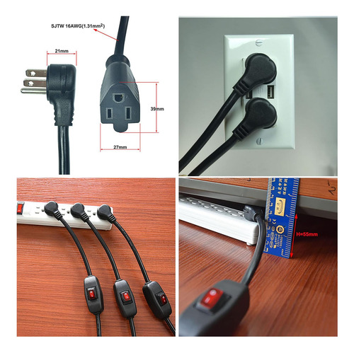 Cable De Extensión De Enchufe Plano Con Interruptor De Agua,