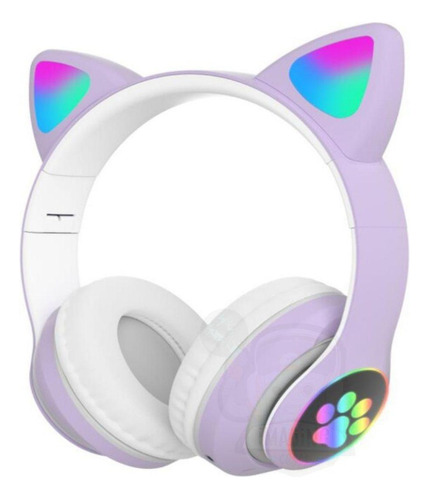 Fone De Ouvido Bluetooth Orelha De Gato Com Luz Led Colorido