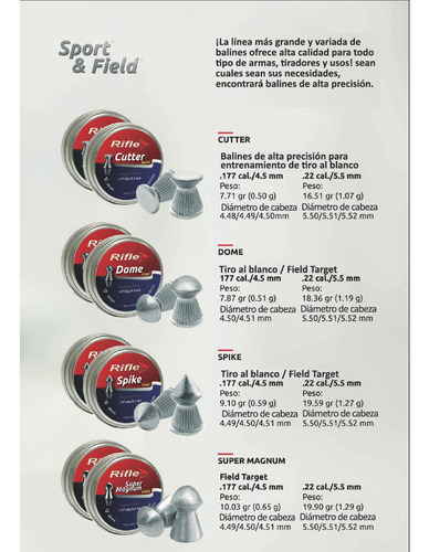 Balines Rifle Destroyer Field 4.5mm X500 (8.18gr) Aire Compr