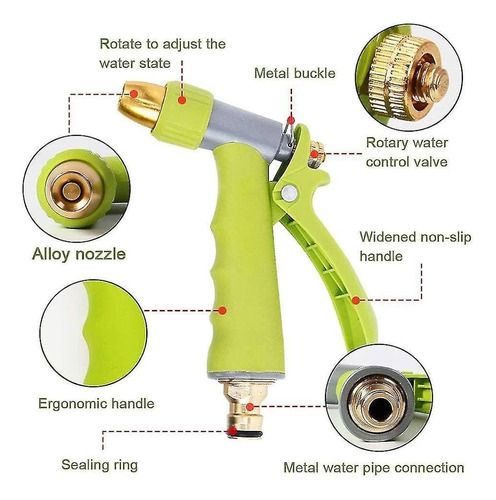 Kit Boquillas Ajustable Alta Presion Conector Para Manguera Verde Lima