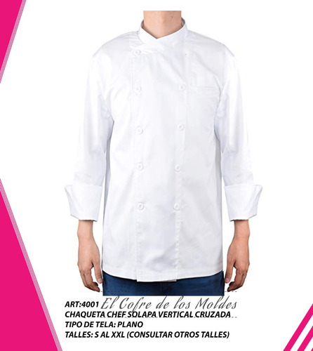 Molde Digital Chaqueta Chef Solapa Vertical Talles S A Xxl