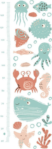 Vinilo Decorativo Infantil Medidor Marino Animales Agua Mar