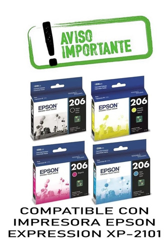 Imagen 2 de 5 de Cartuchos 206 Epson 2 Negros + Colores Original X5 Uni Pcreg