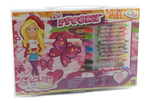 Imagem 7 de 9 de Kit 2 Maleta Pintura Estojo Escolar Infantil Canetinhas Giz