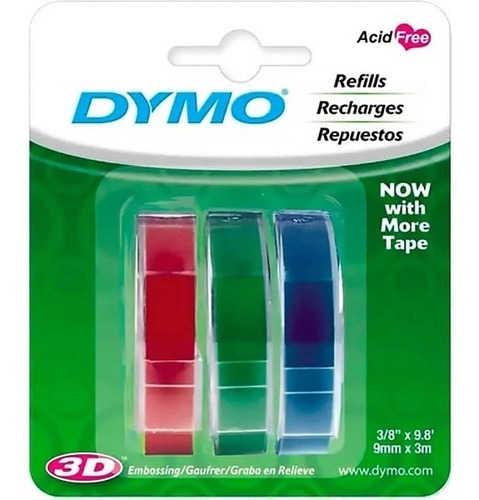 Rotulador manual Dymo Vinilica de 9 mm x 3 m, color C/ 3un