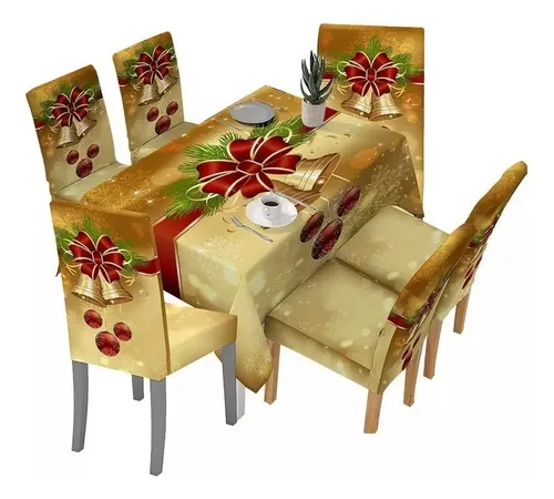 comprar ( Manteles Rectangulares Y 6 Fundas Sillas Comedor Navidenos