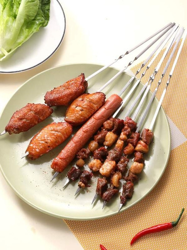 Brochetas Acero Inoxidable 10 Piezas 33 Cm Parrilla Barbacoa
