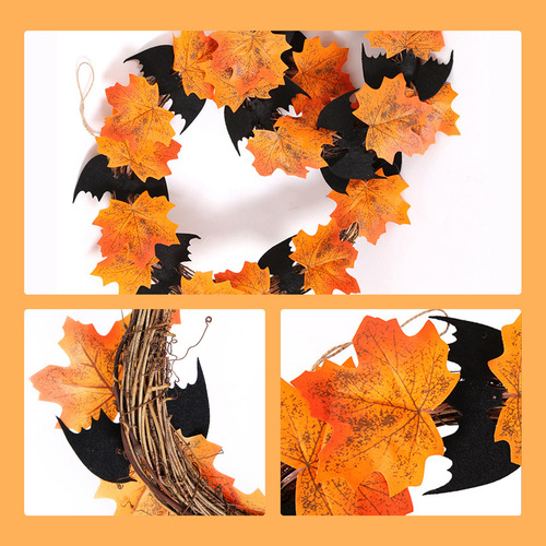 Bat Wreath 16 Inch Halloween Front Door Hanging Garland