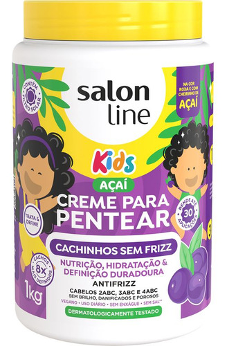 Creme Pentear Kids Cachinhos Sem Frizz Açaí Salon Line 1kg