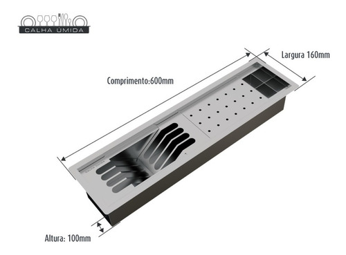 Calha Úmida Completa Sobrepor Canal Equipado Inox 60 Cm