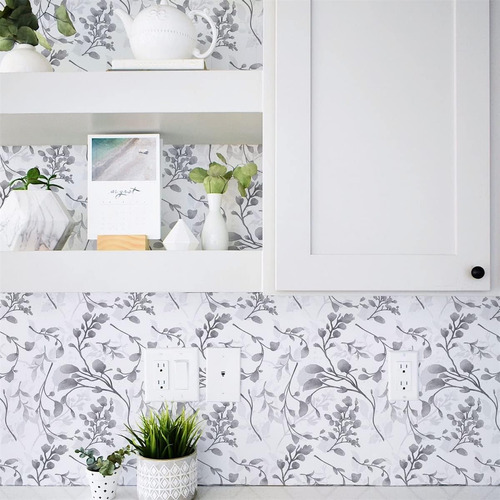 Papel Pintado Orainege Con Estampado Floral Gris Que Se Pela