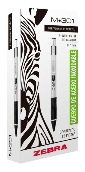 Juego de 3 lápices mecánicos color negro Zebra M-301 acero inoxidable, 0,5 mm, HB 