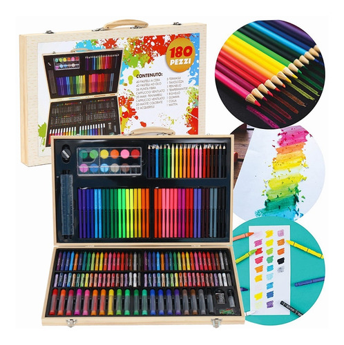 Set 180 Lápices Dibujo De Colores Plumas De Acuarela Crayón