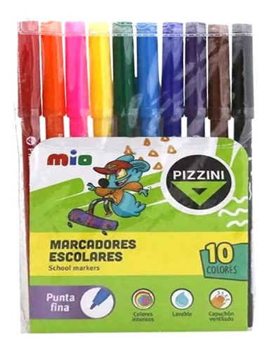 Marcador Escolar Pizzini Mío X 10 Colores