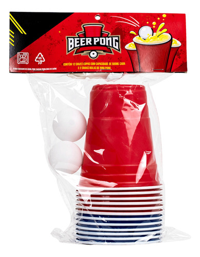 Jogo Beer Pong 12 Copos 500ml E 2 Bolinhas Cerveja Pong