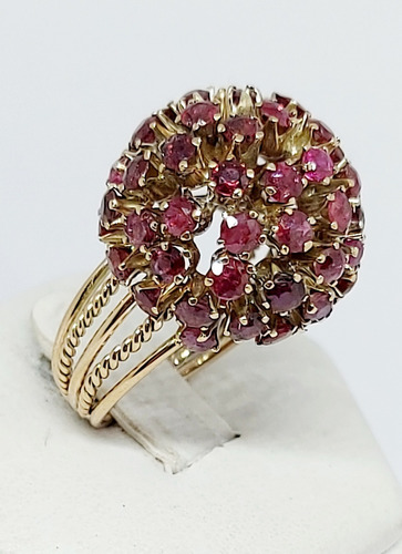 Anillo Oro 18k Italiano Con Rubies Diseño Cupula Flor