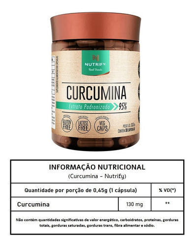 Curcumina Extrato De Cúrcuma Vegan 30cps Nutrify - Original Sabor Neutro