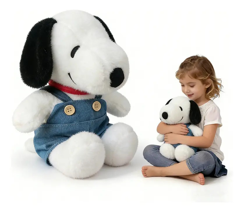 Hahasai Shop Snoopy Peluche 25cm Con Overol De Mezclilla, Tierno Y Suave Blanco