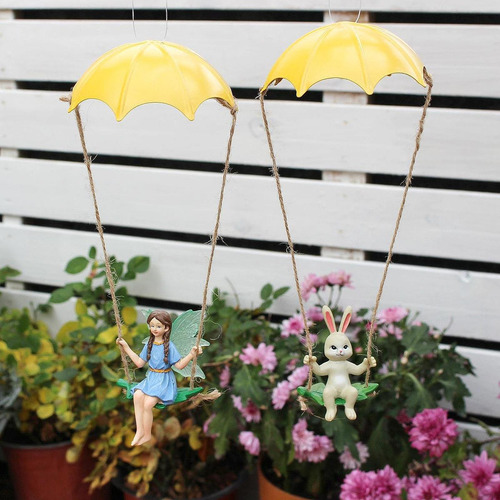 2 Piezas Estatuas De Jardín De Hadas Adorno Colgante De
