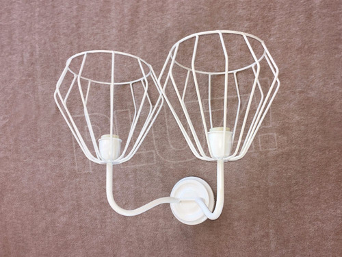 Aplique Pared Diamante Mini 2 Luces - Jaula Hierro Blanco