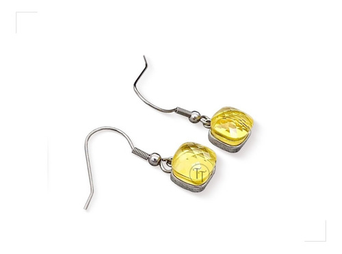 Aretes Titanio 18k White Swarovski Yellow Facetado Nudo