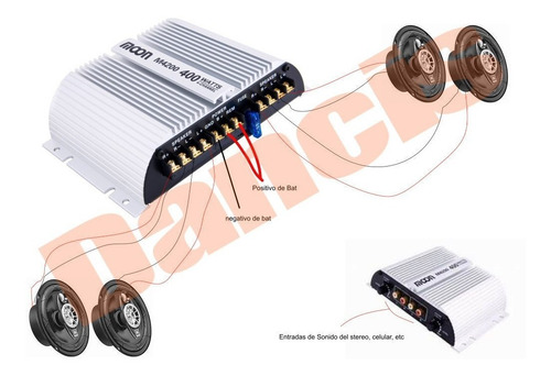 Potencia Moon Para 4 Parlantes 400w 12v 20x2 Rms
