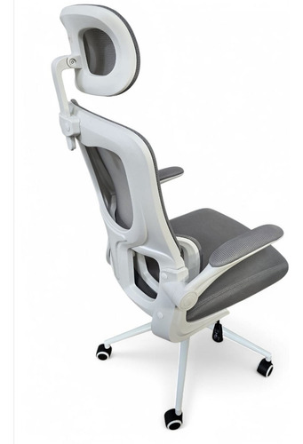 Sillon Ergonomico Singapur Apoyo Lumbar Brazos Rebatibles Color Blanco Material del tapizado Gris