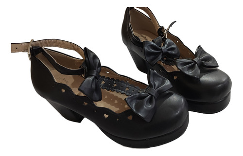 Zapatos Lolita Moño Corazón Coquette Gothic A Restaurar Tira Negro 36.5 (Usado)