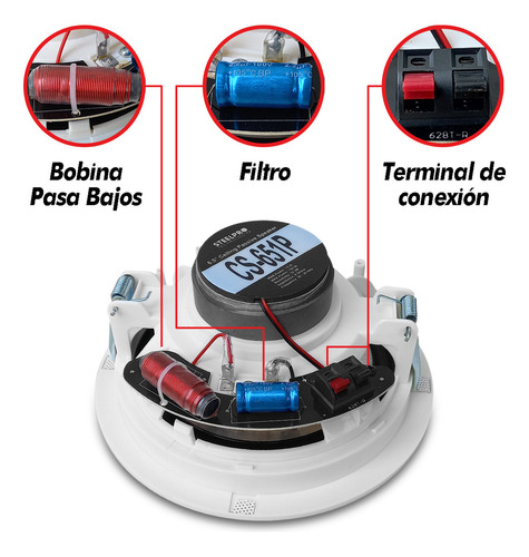 4 Bocinas Plafon Bluetooth Amplificada 6.5 PuLG By Steelpro Color Blanco